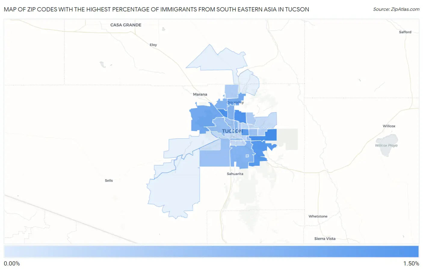 Zip Codes with the Highest Percentage of Immigrants from South Eastern Asia in Tucson Map
