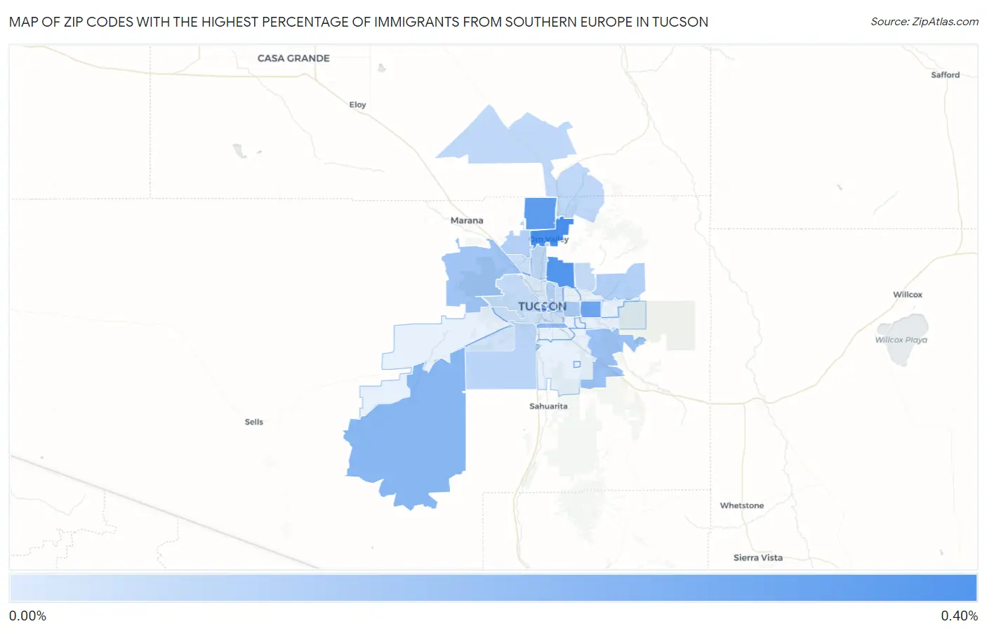 Zip Codes with the Highest Percentage of Immigrants from Southern Europe in Tucson Map