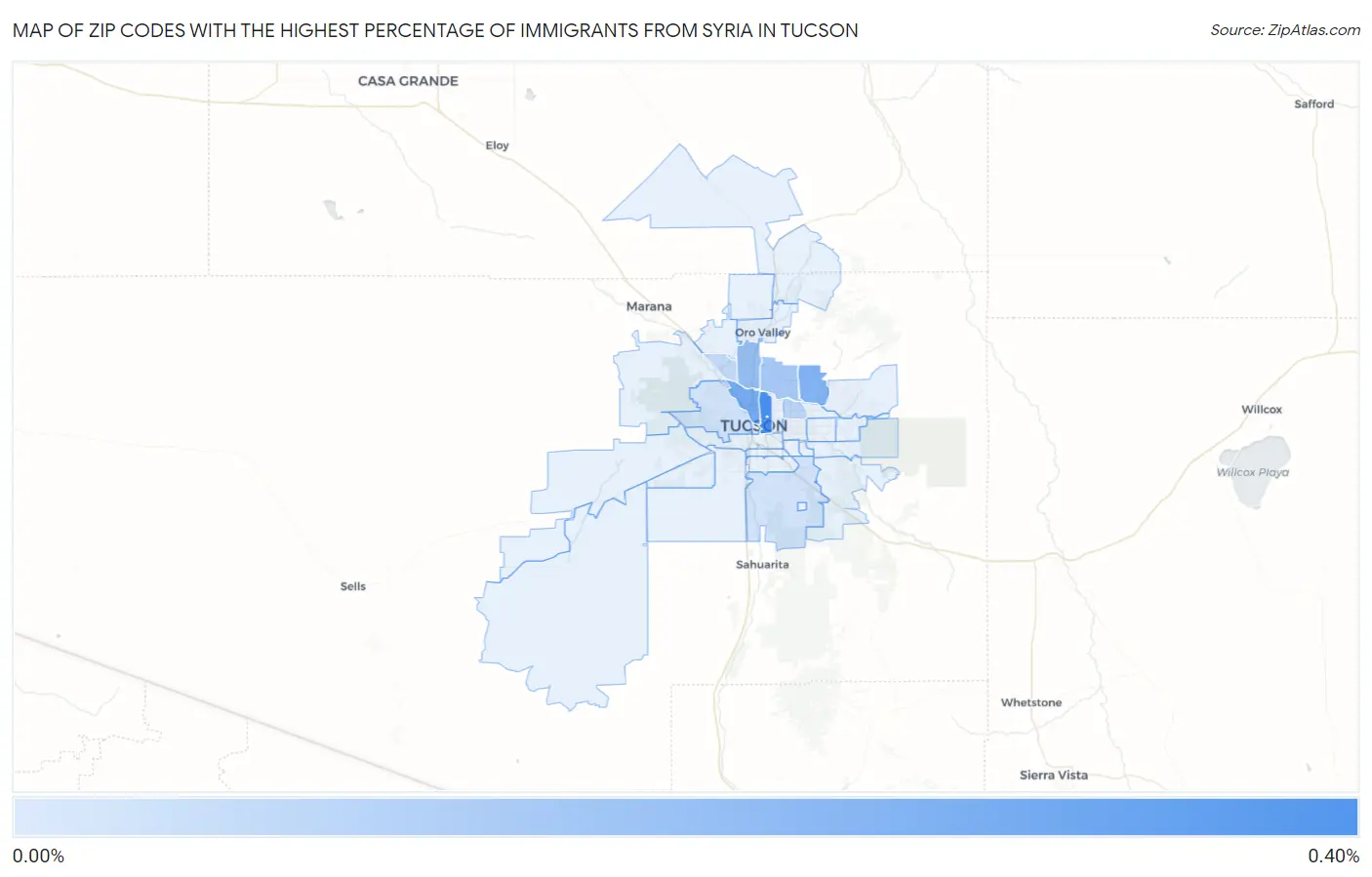 Zip Codes with the Highest Percentage of Immigrants from Syria in Tucson Map