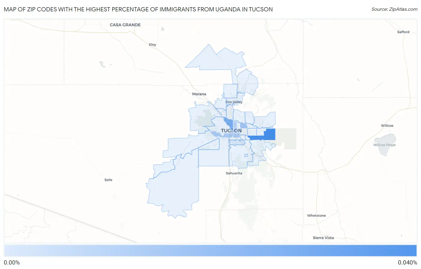 Zip Codes with the Highest Percentage of Immigrants from Uganda in Tucson Map