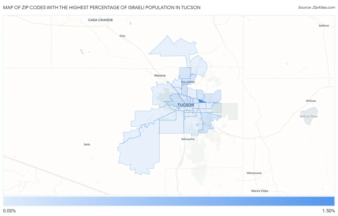 Zip Codes with the Highest Percentage of Israeli Population in Tucson Map