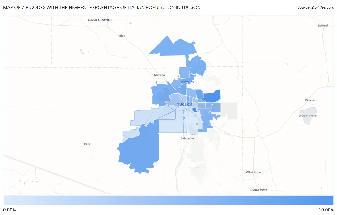 Zip Codes with the Highest Percentage of Italian Population in Tucson Map