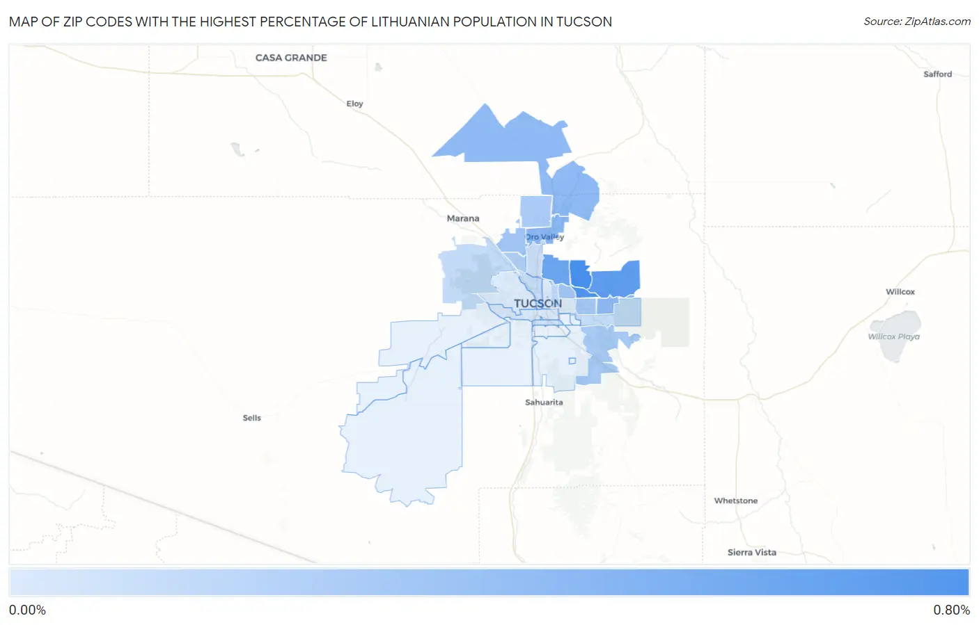 Zip Codes with the Highest Percentage of Lithuanian Population in Tucson Map