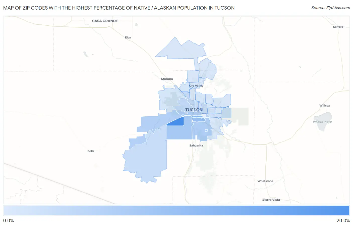 Zip Codes with the Highest Percentage of Native / Alaskan Population in Tucson Map