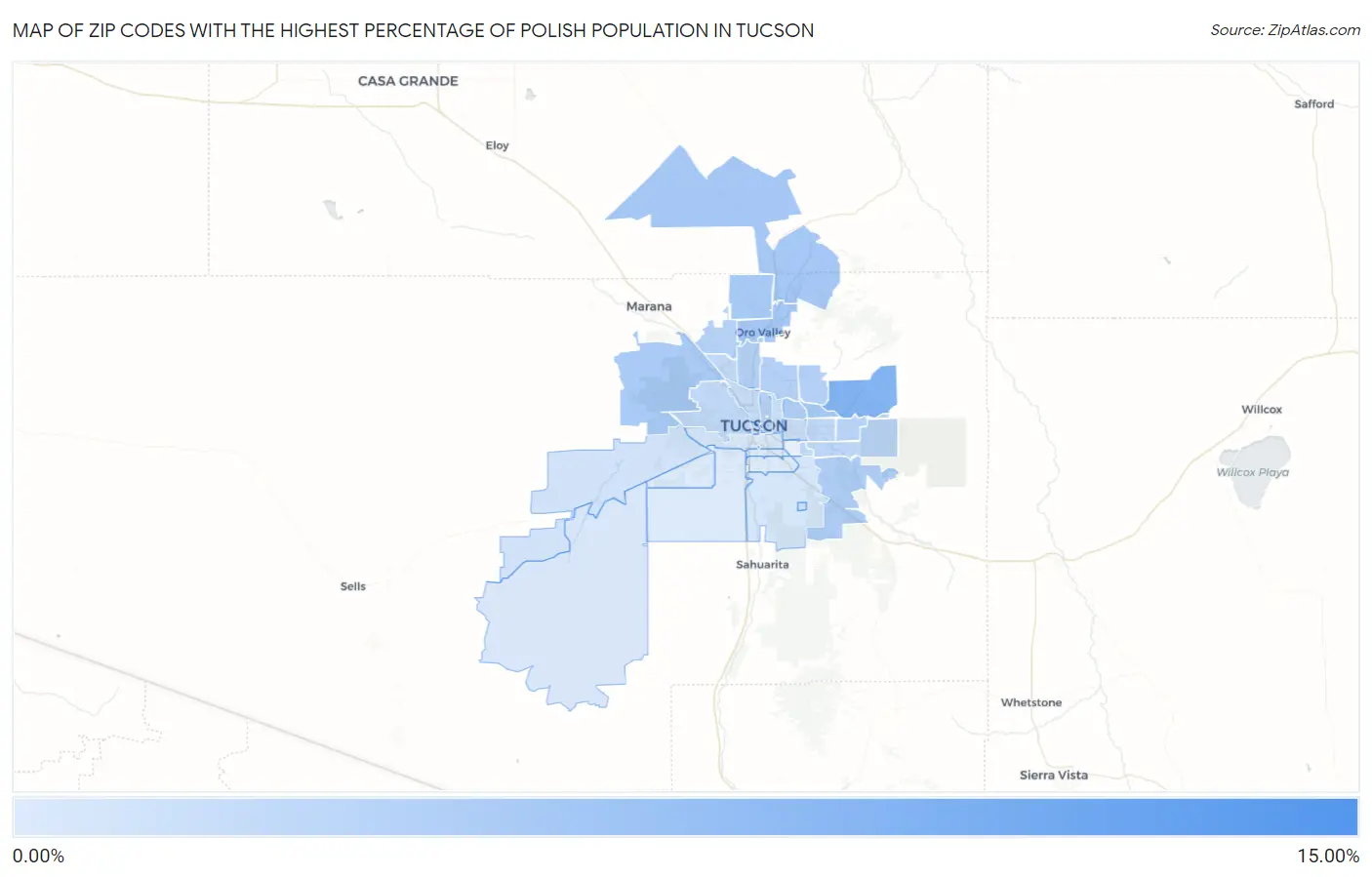 Zip Codes with the Highest Percentage of Polish Population in Tucson Map