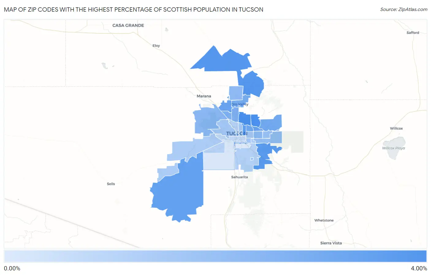 Zip Codes with the Highest Percentage of Scottish Population in Tucson Map