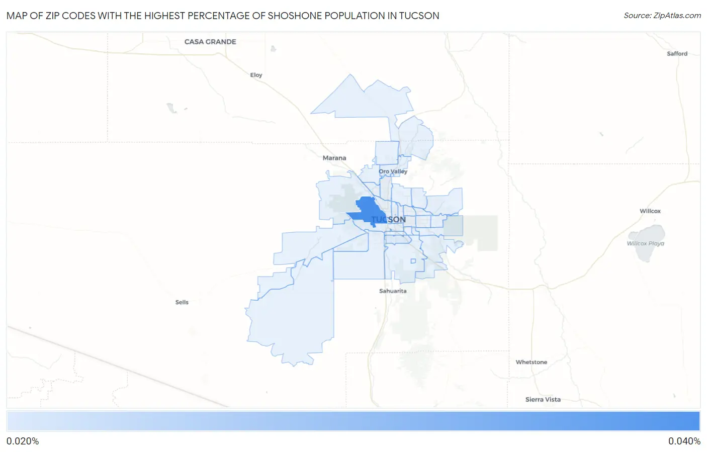 Zip Codes with the Highest Percentage of Shoshone Population in Tucson Map