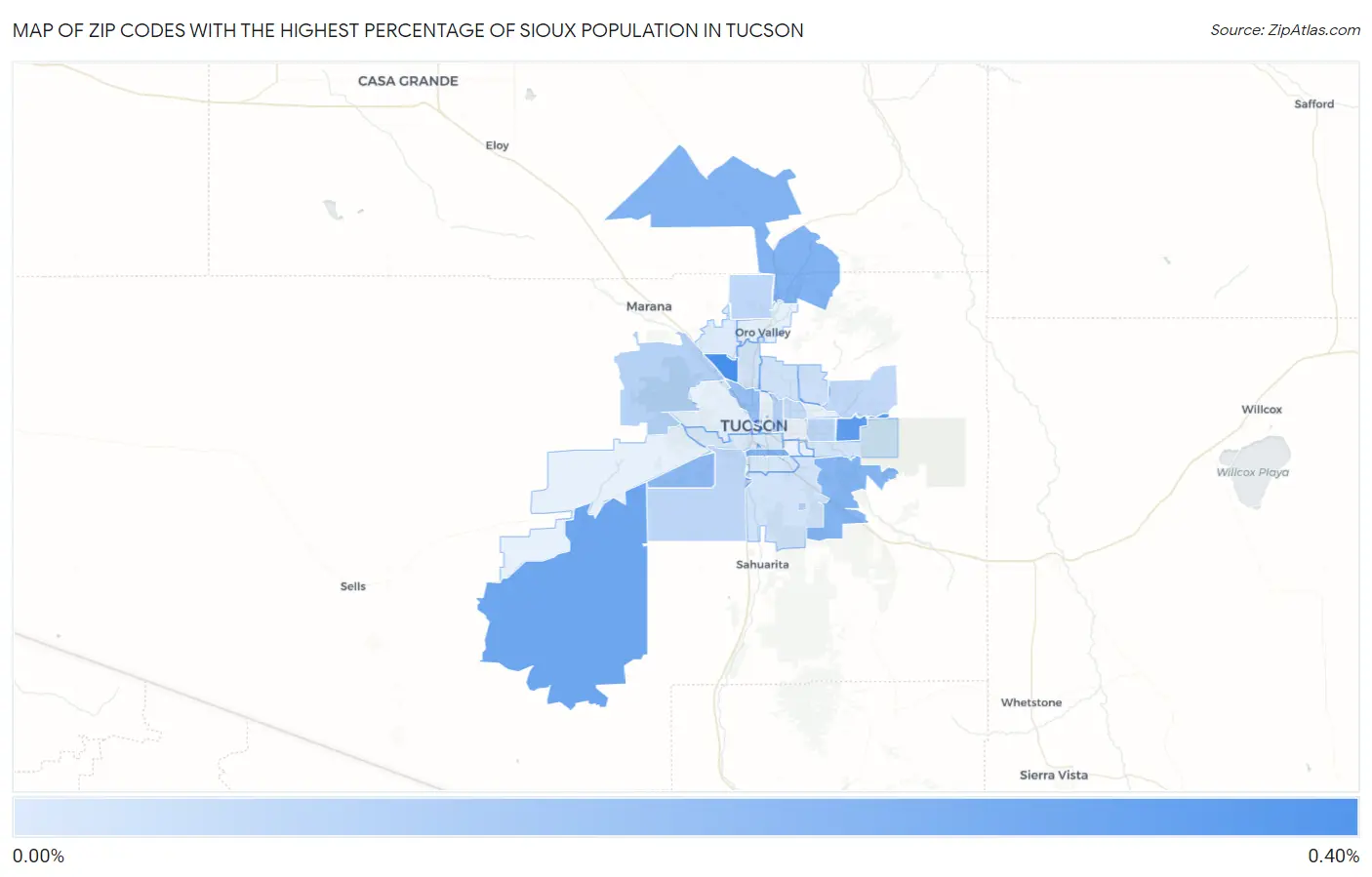Zip Codes with the Highest Percentage of Sioux Population in Tucson Map