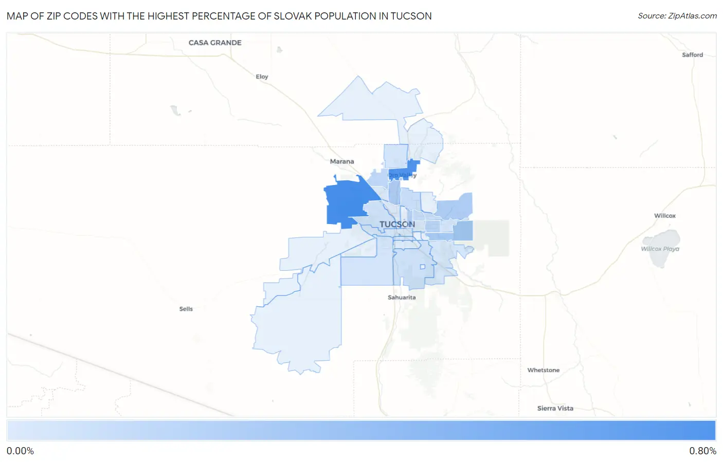 Zip Codes with the Highest Percentage of Slovak Population in Tucson Map