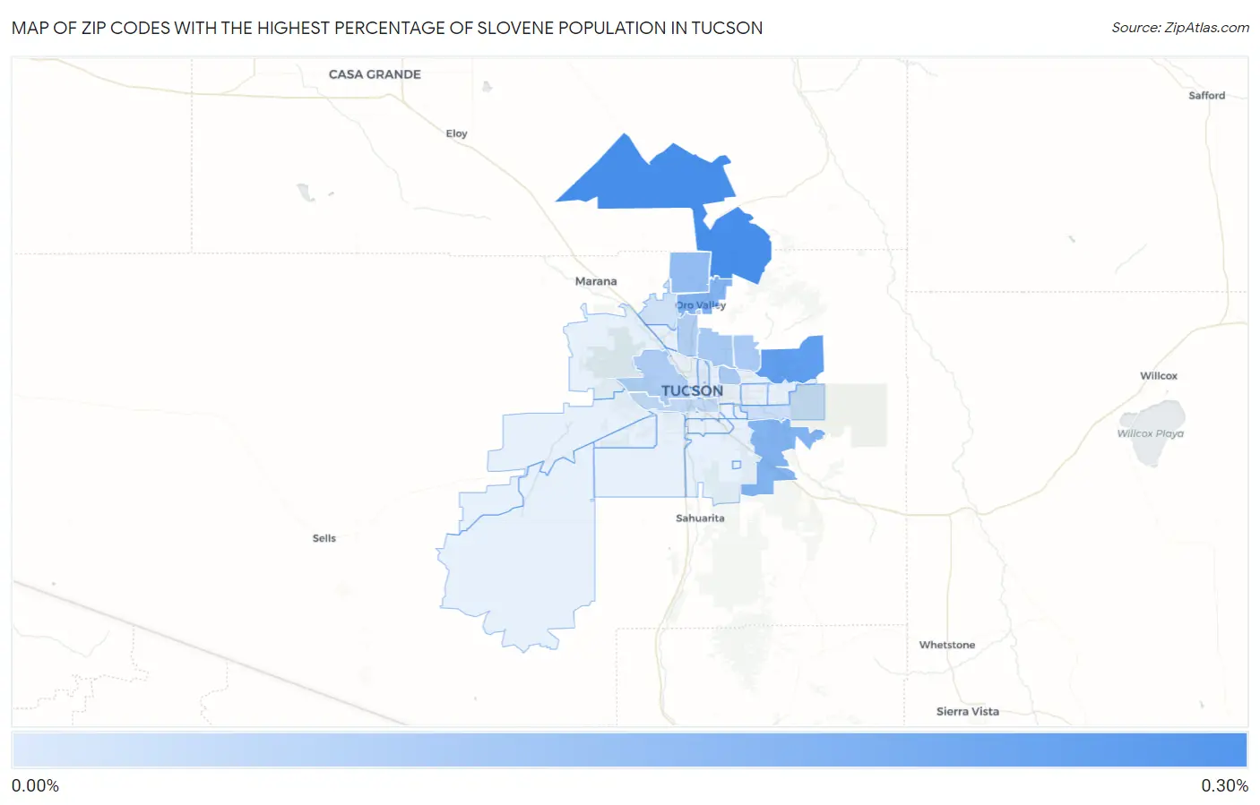 Zip Codes with the Highest Percentage of Slovene Population in Tucson Map