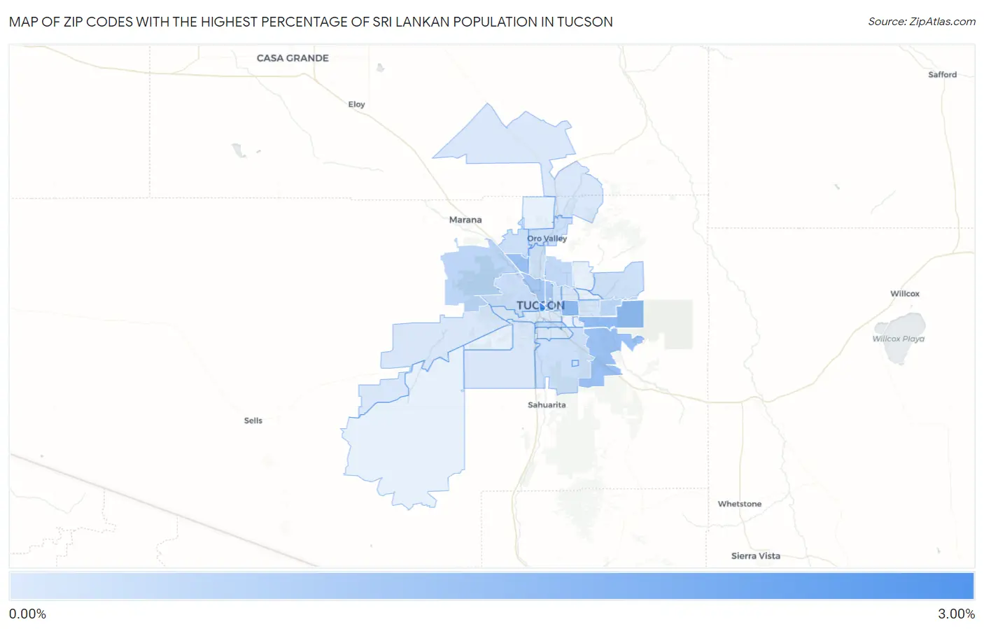 Zip Codes with the Highest Percentage of Sri Lankan Population in Tucson Map