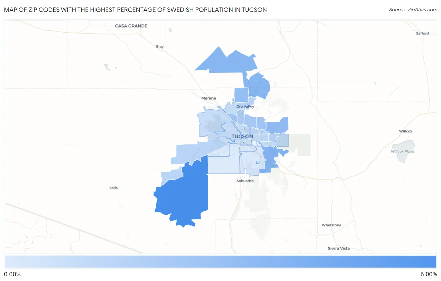 Zip Codes with the Highest Percentage of Swedish Population in Tucson Map