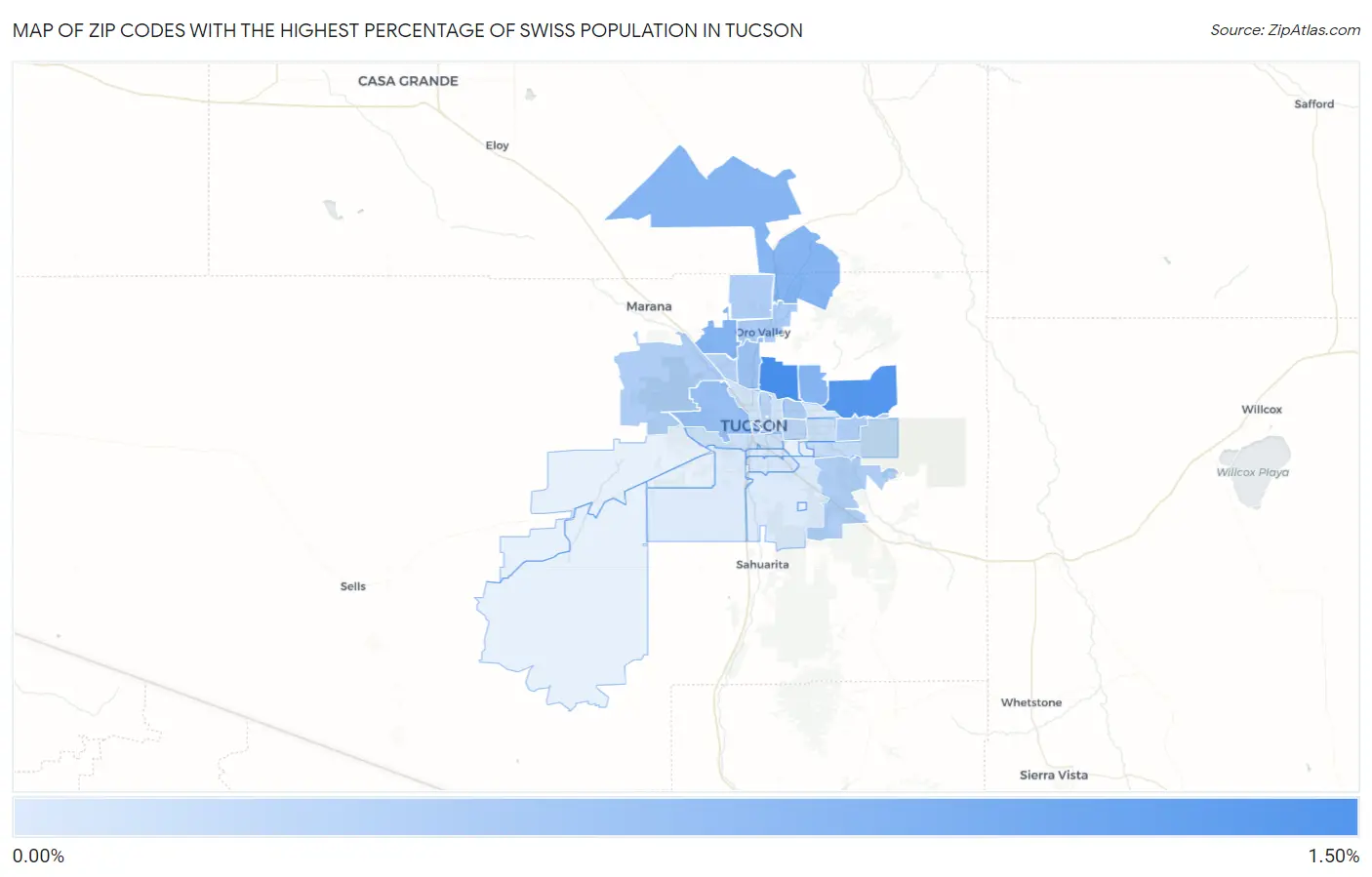Zip Codes with the Highest Percentage of Swiss Population in Tucson Map