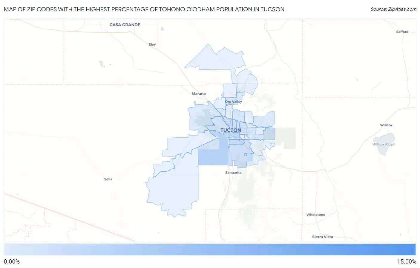 Zip Codes with the Highest Percentage of Tohono O'Odham Population in Tucson Map