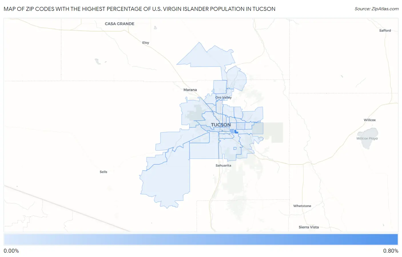Zip Codes with the Highest Percentage of U.S. Virgin Islander Population in Tucson Map