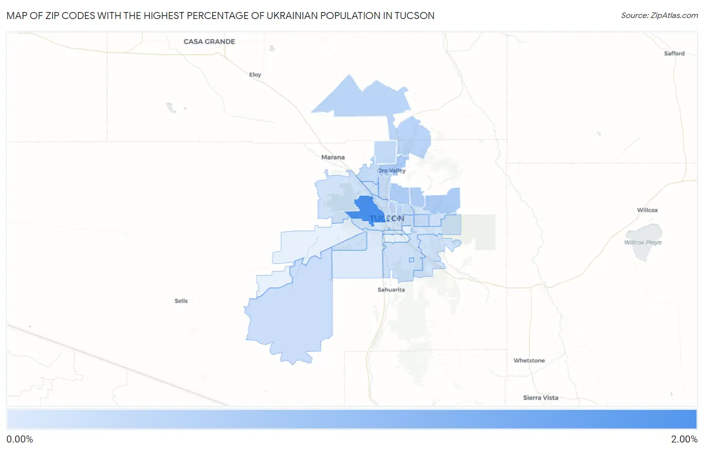 Zip Codes with the Highest Percentage of Ukrainian Population in Tucson Map