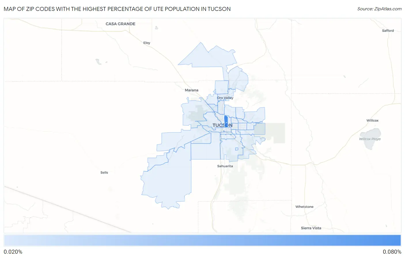 Zip Codes with the Highest Percentage of Ute Population in Tucson Map