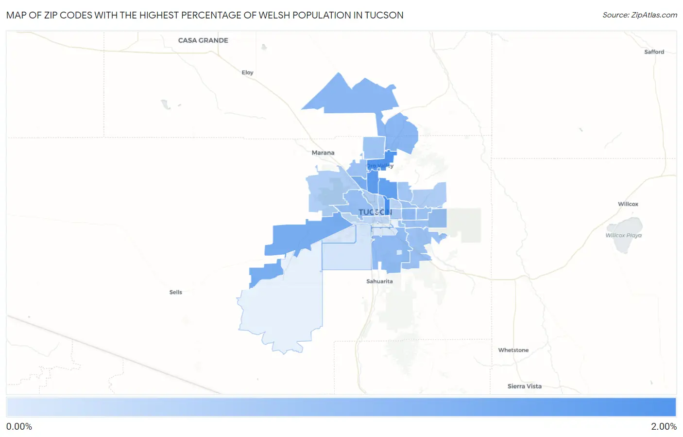 Zip Codes with the Highest Percentage of Welsh Population in Tucson Map