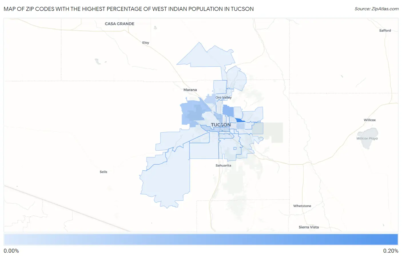 Zip Codes with the Highest Percentage of West Indian Population in Tucson Map