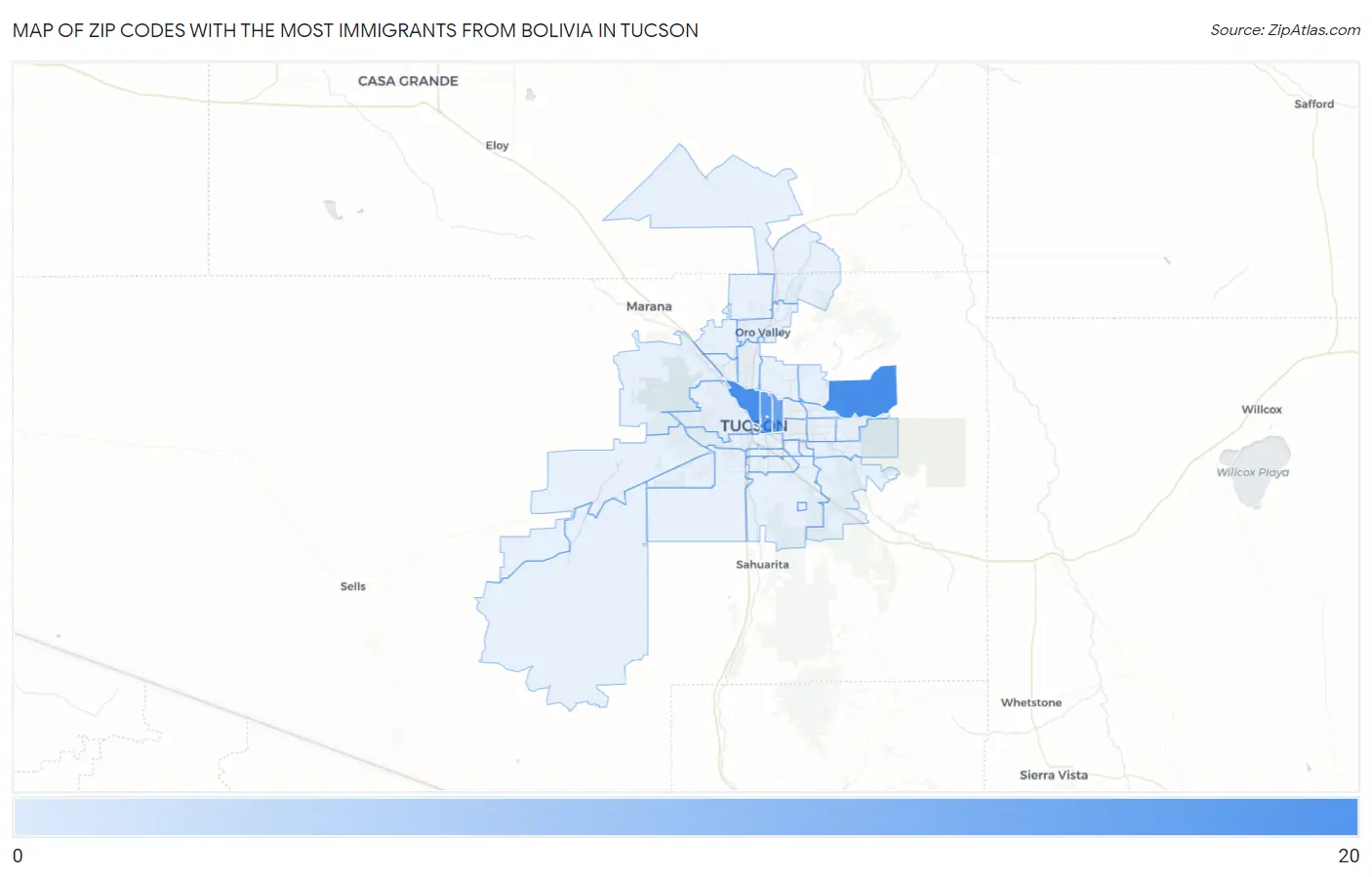 Zip Codes with the Most Immigrants from Bolivia in Tucson Map