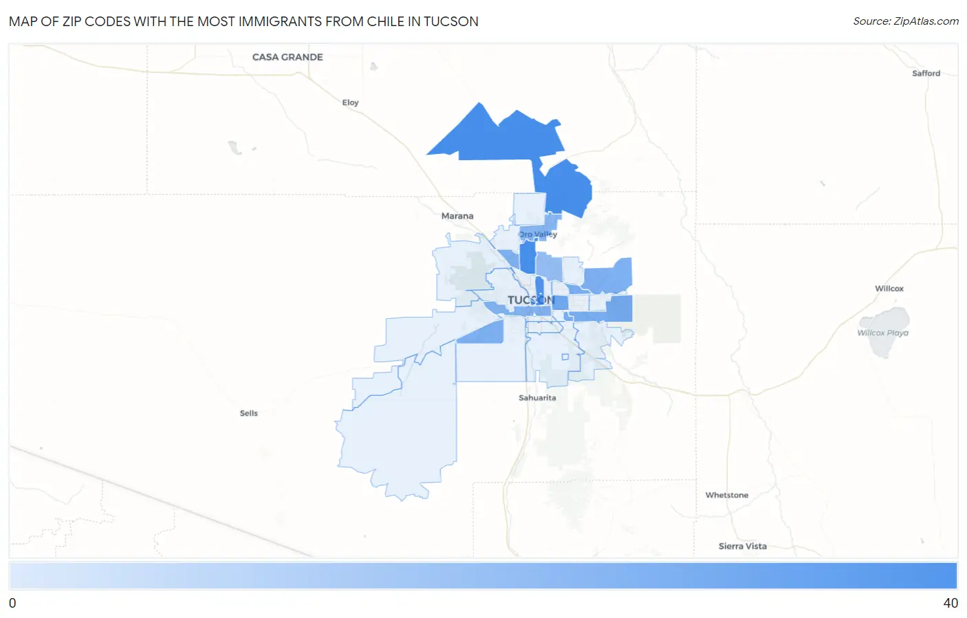 Zip Codes with the Most Immigrants from Chile in Tucson Map