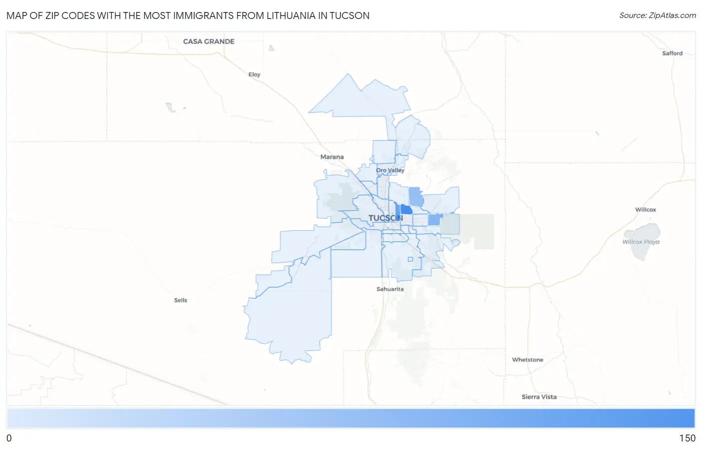 Zip Codes with the Most Immigrants from Lithuania in Tucson Map