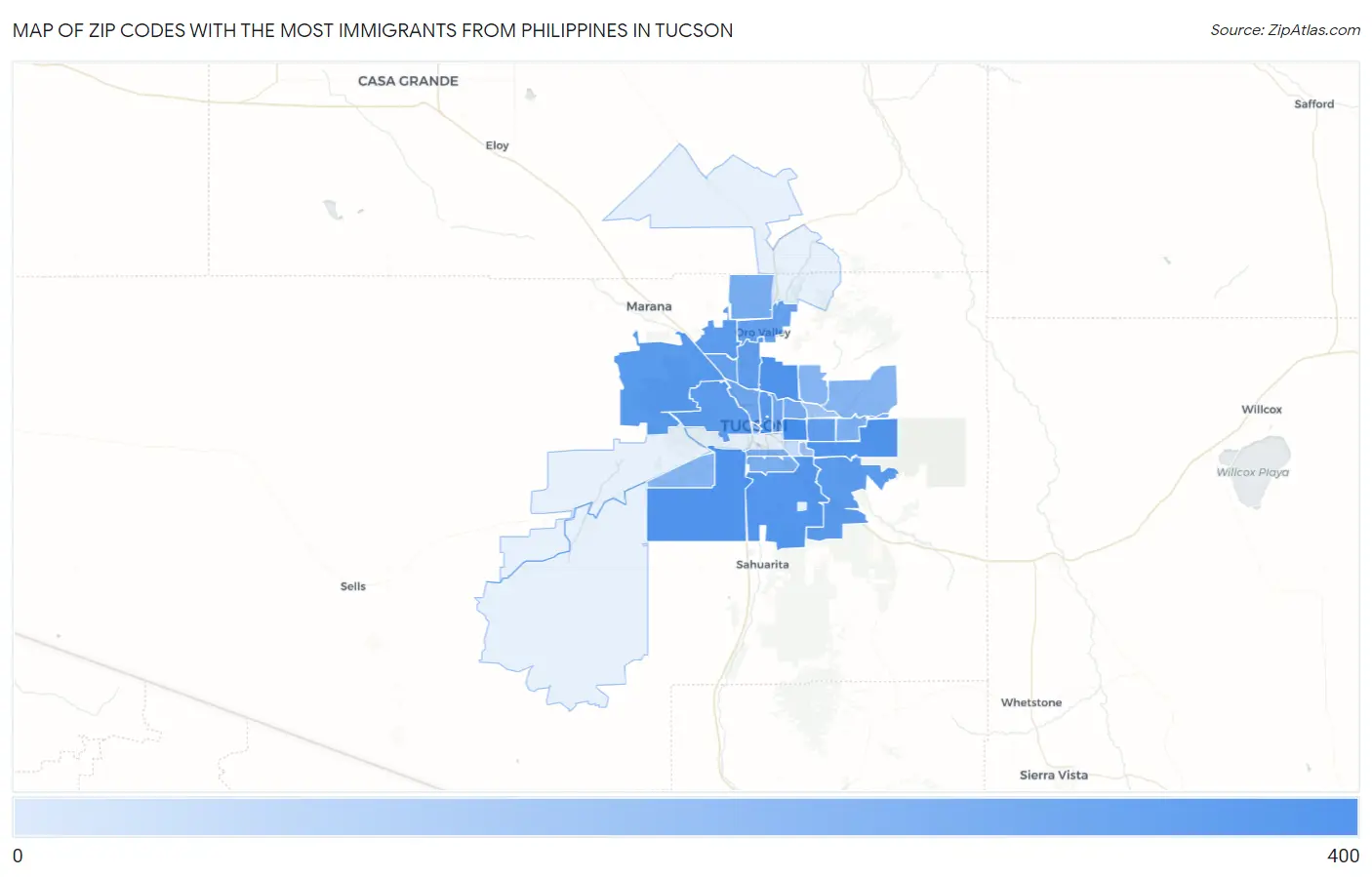 Zip Codes with the Most Immigrants from Philippines in Tucson Map