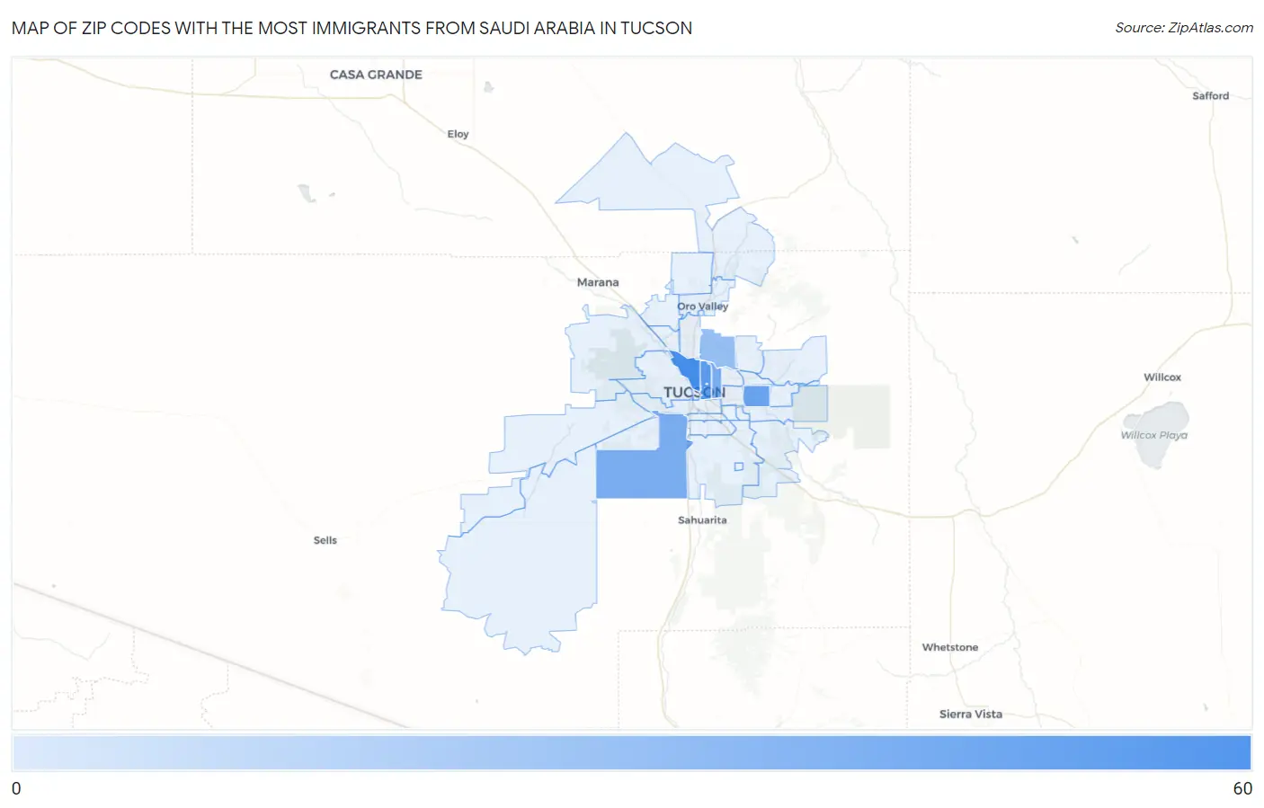 Zip Codes with the Most Immigrants from Saudi Arabia in Tucson Map