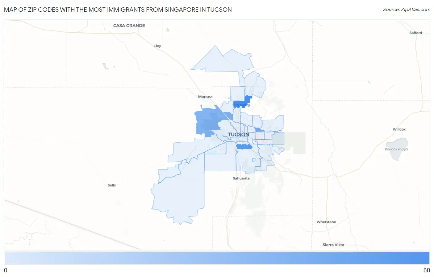 Zip Codes with the Most Immigrants from Singapore in Tucson Map