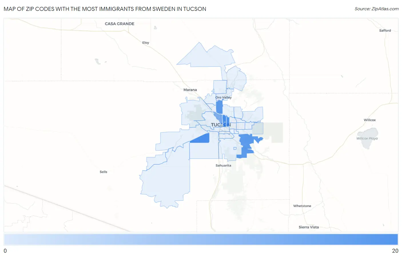 Zip Codes with the Most Immigrants from Sweden in Tucson Map