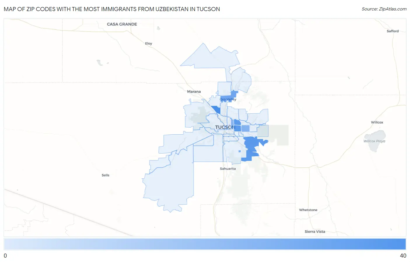 Zip Codes with the Most Immigrants from Uzbekistan in Tucson Map