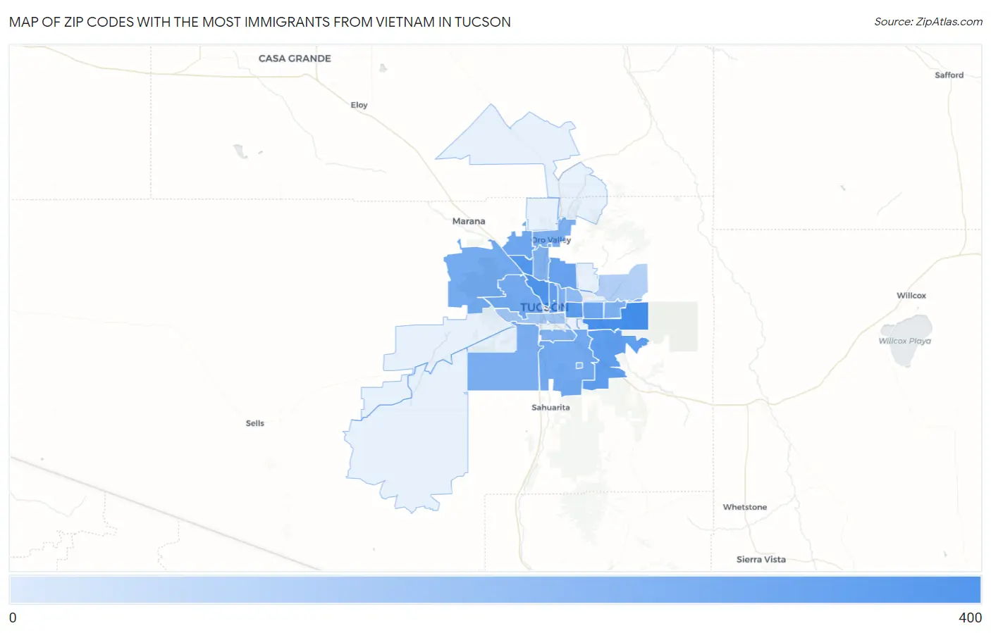 Zip Codes with the Most Immigrants from Vietnam in Tucson Map