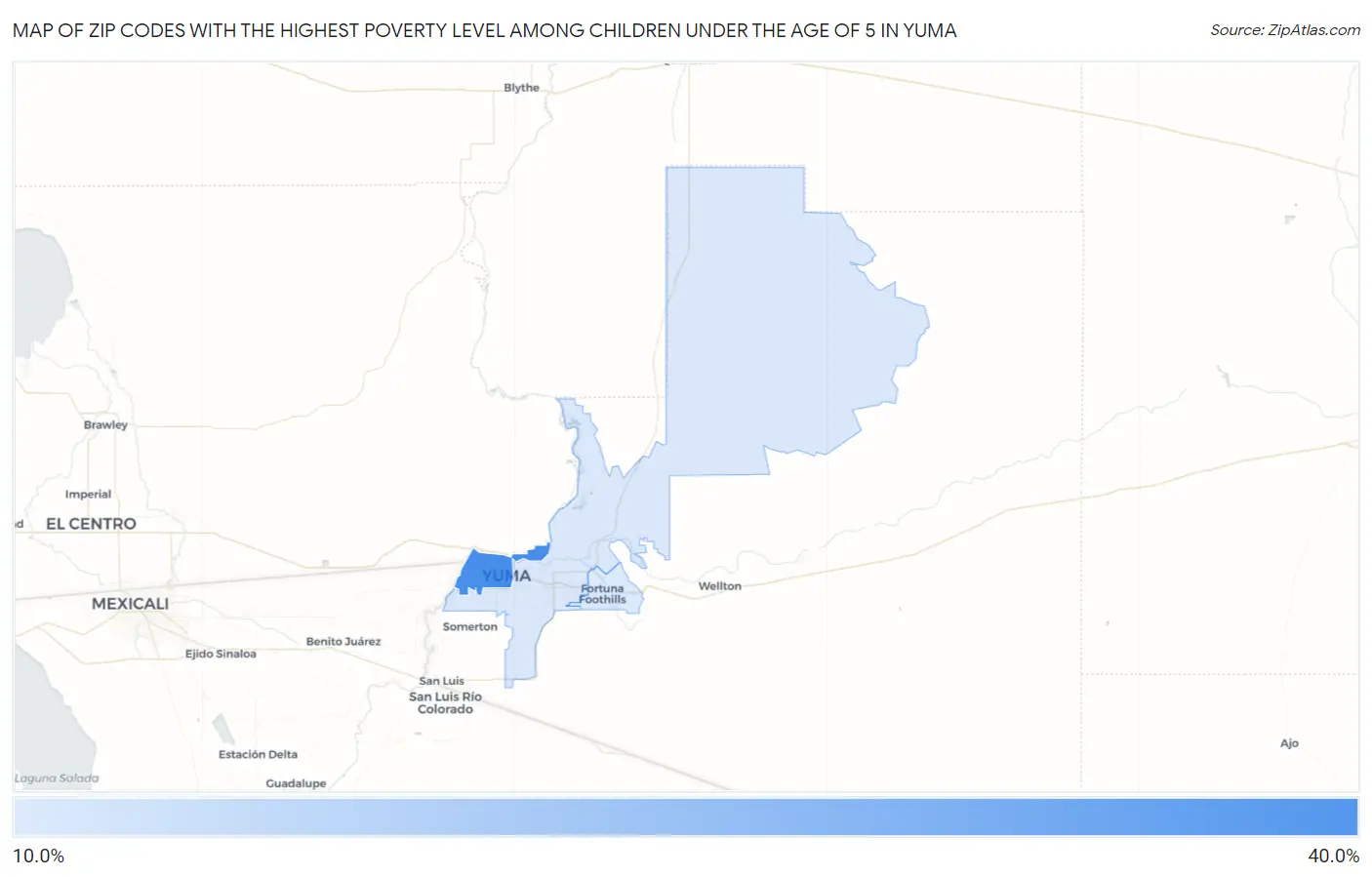 Zip Codes with the Highest Poverty Level Among Children Under the Age of 5 in Yuma Map