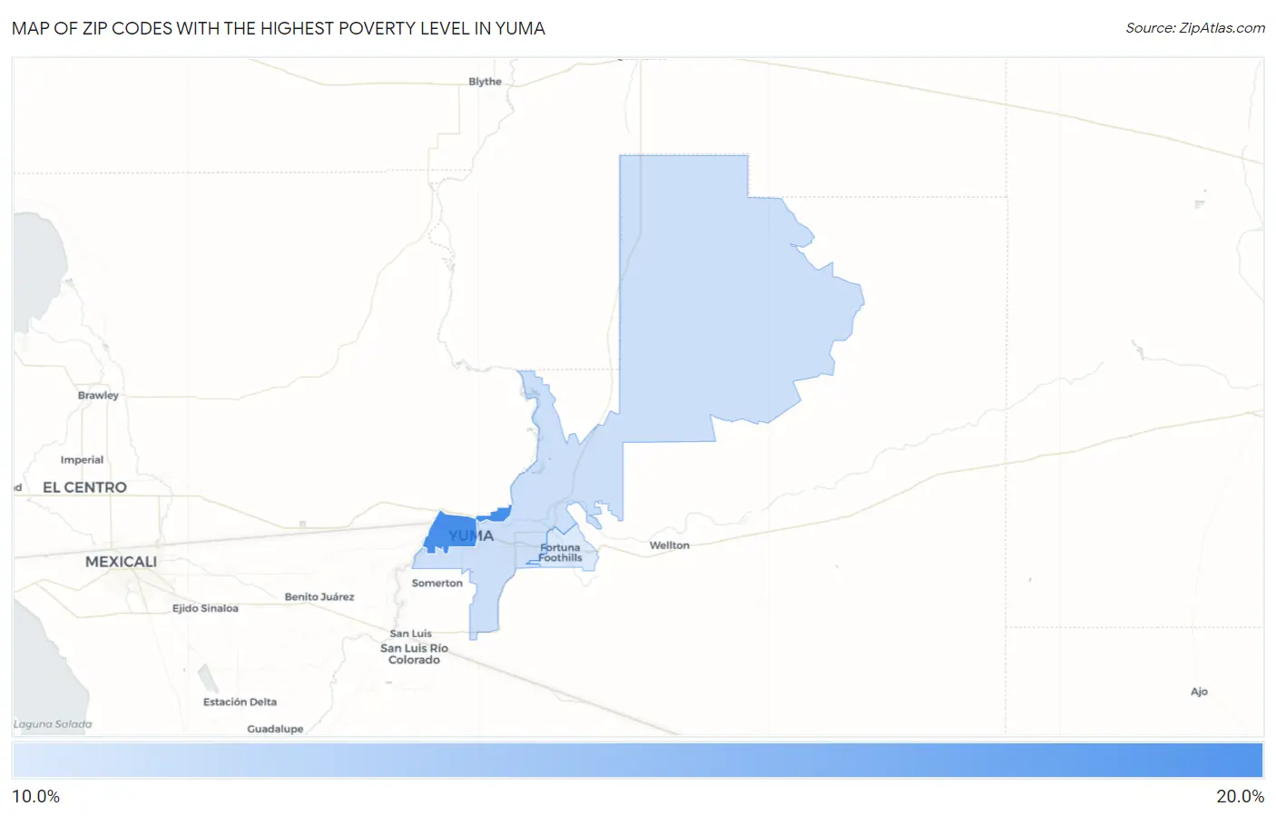 Zip Codes with the Highest Poverty Level in Yuma Map