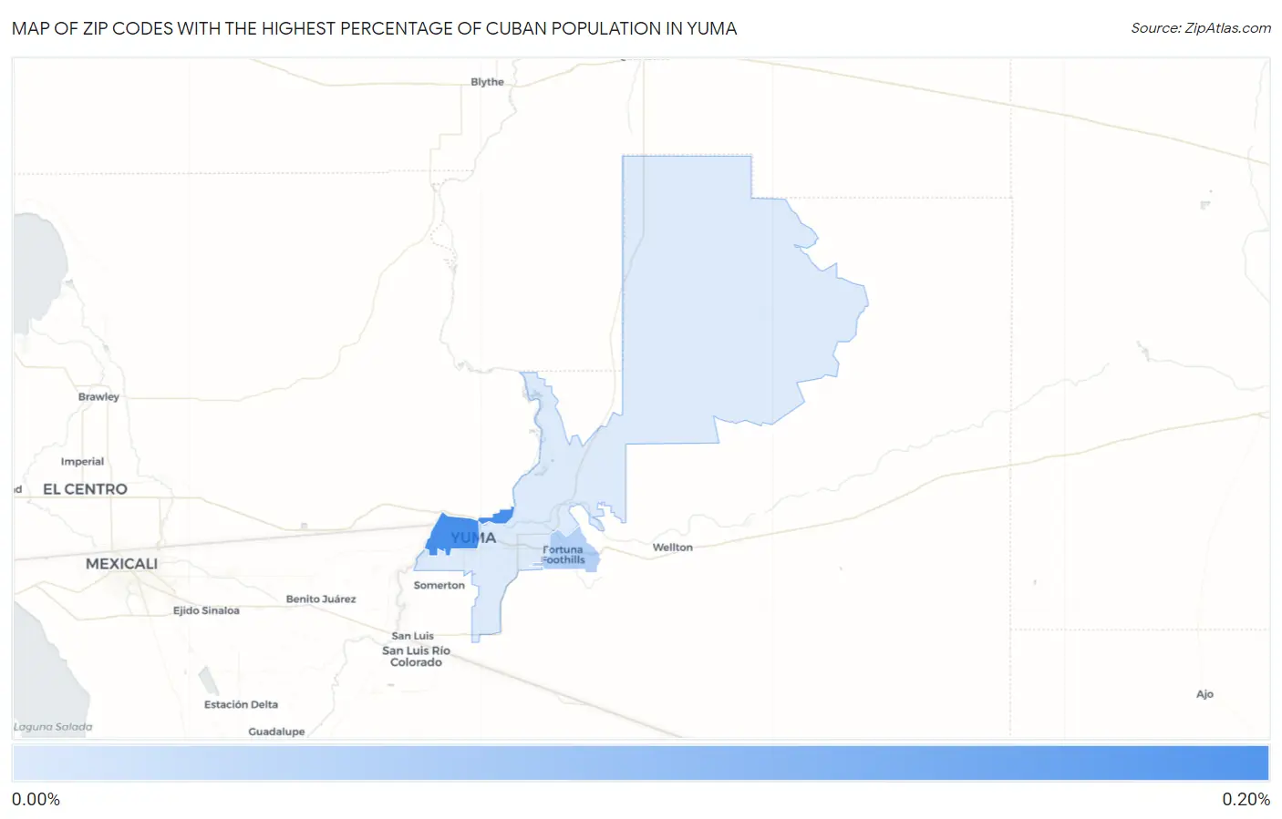 Zip Codes with the Highest Percentage of Cuban Population in Yuma Map