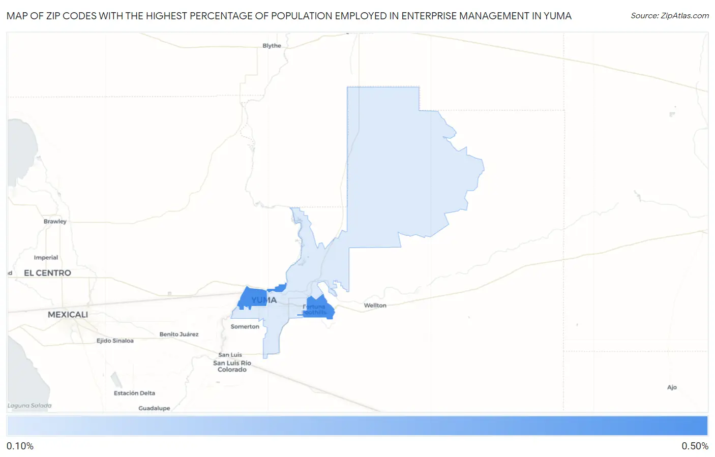 Zip Codes with the Highest Percentage of Population Employed in Enterprise Management in Yuma Map