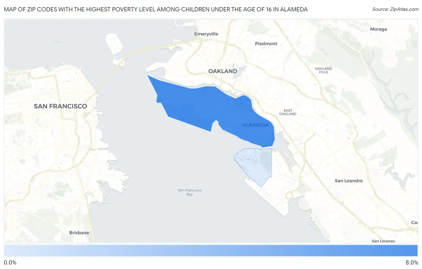 Zip Codes with the Highest Poverty Level Among Children Under the Age of 16 in Alameda Map