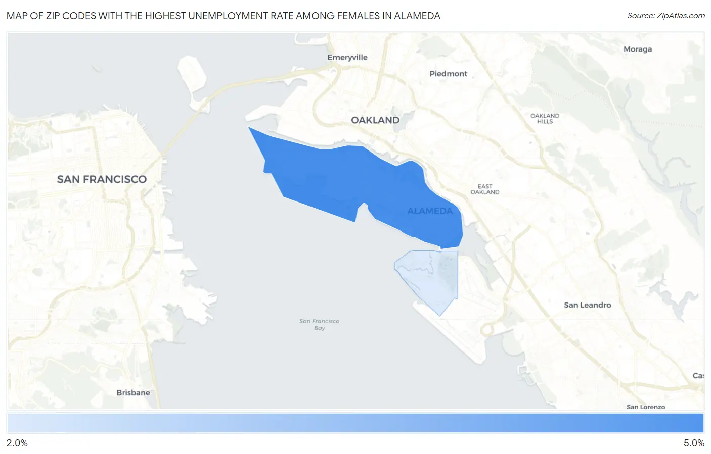 Zip Codes with the Highest Unemployment Rate Among Females in Alameda Map