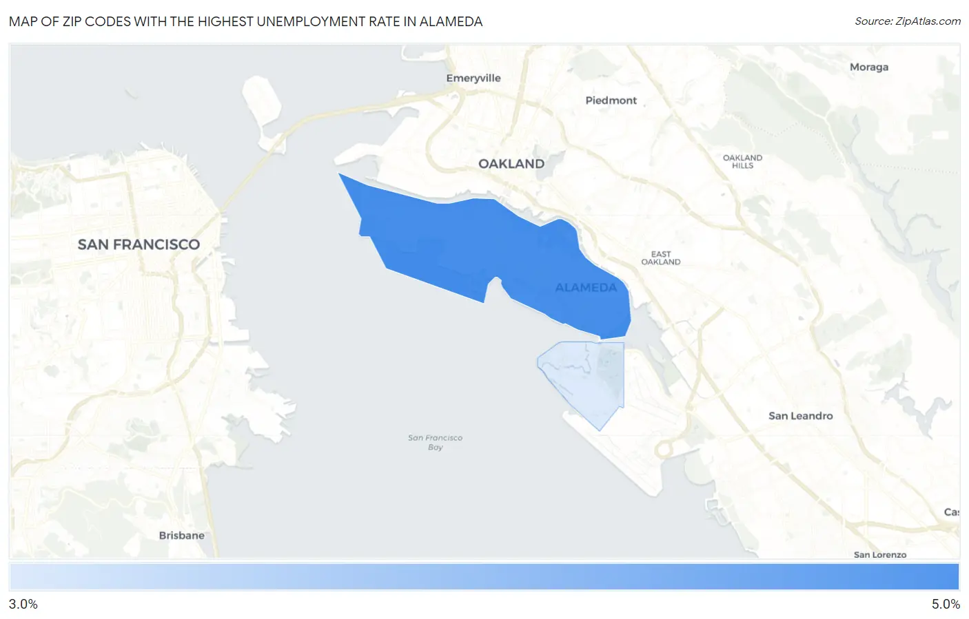 Zip Codes with the Highest Unemployment Rate in Alameda Map