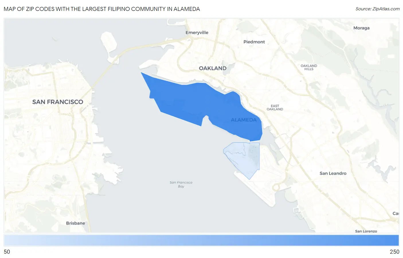 Zip Codes with the Largest Filipino Community in Alameda Map