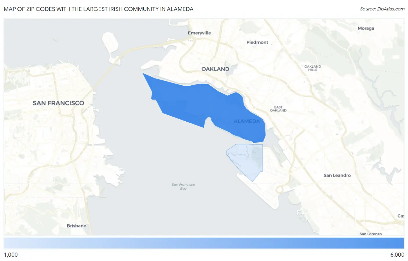 Zip Codes with the Largest Irish Community in Alameda Map