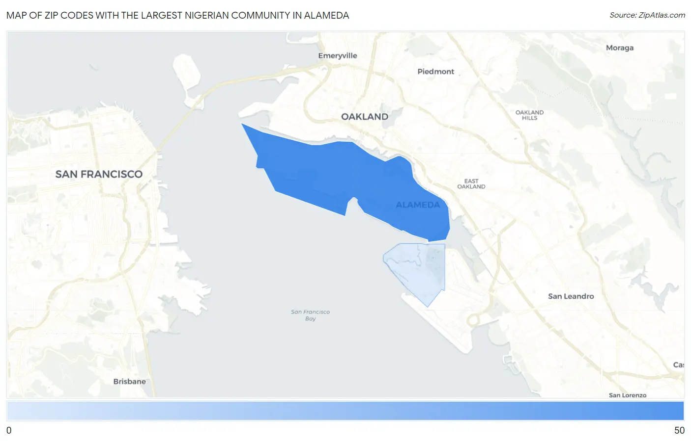 Zip Codes with the Largest Nigerian Community in Alameda Map
