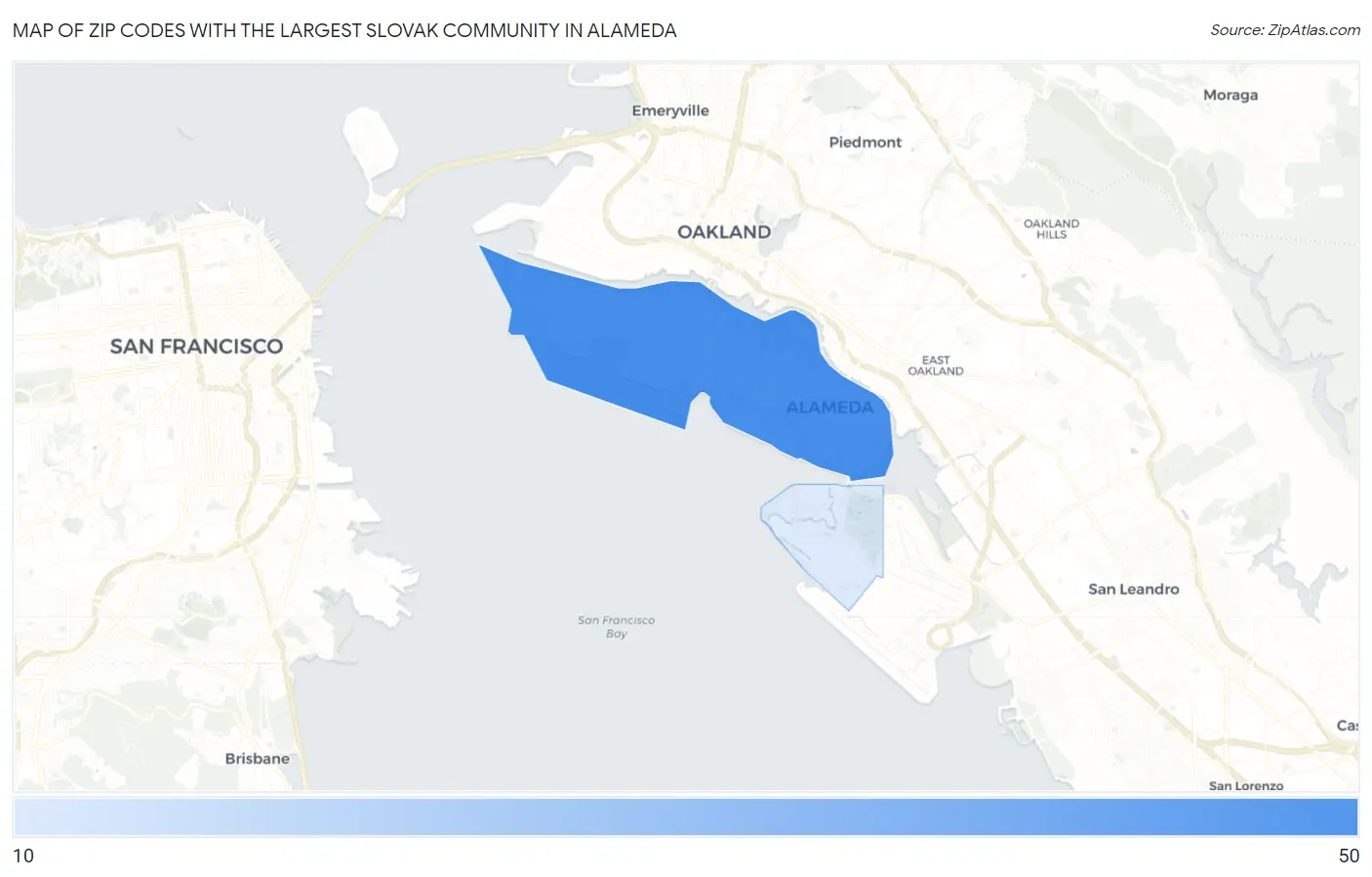 Zip Codes with the Largest Slovak Community in Alameda Map