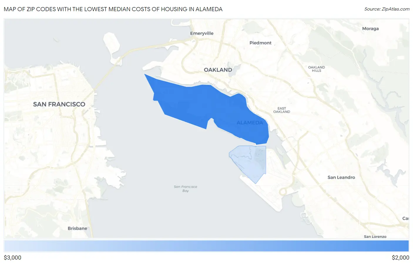 Zip Codes with the Lowest Median Costs of Housing in Alameda Map