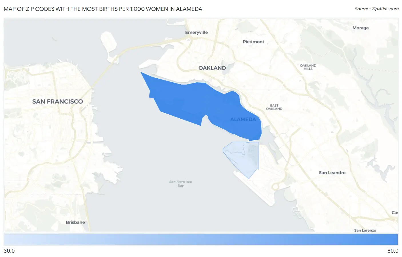 Zip Codes with the Most Births per 1,000 Women in Alameda Map