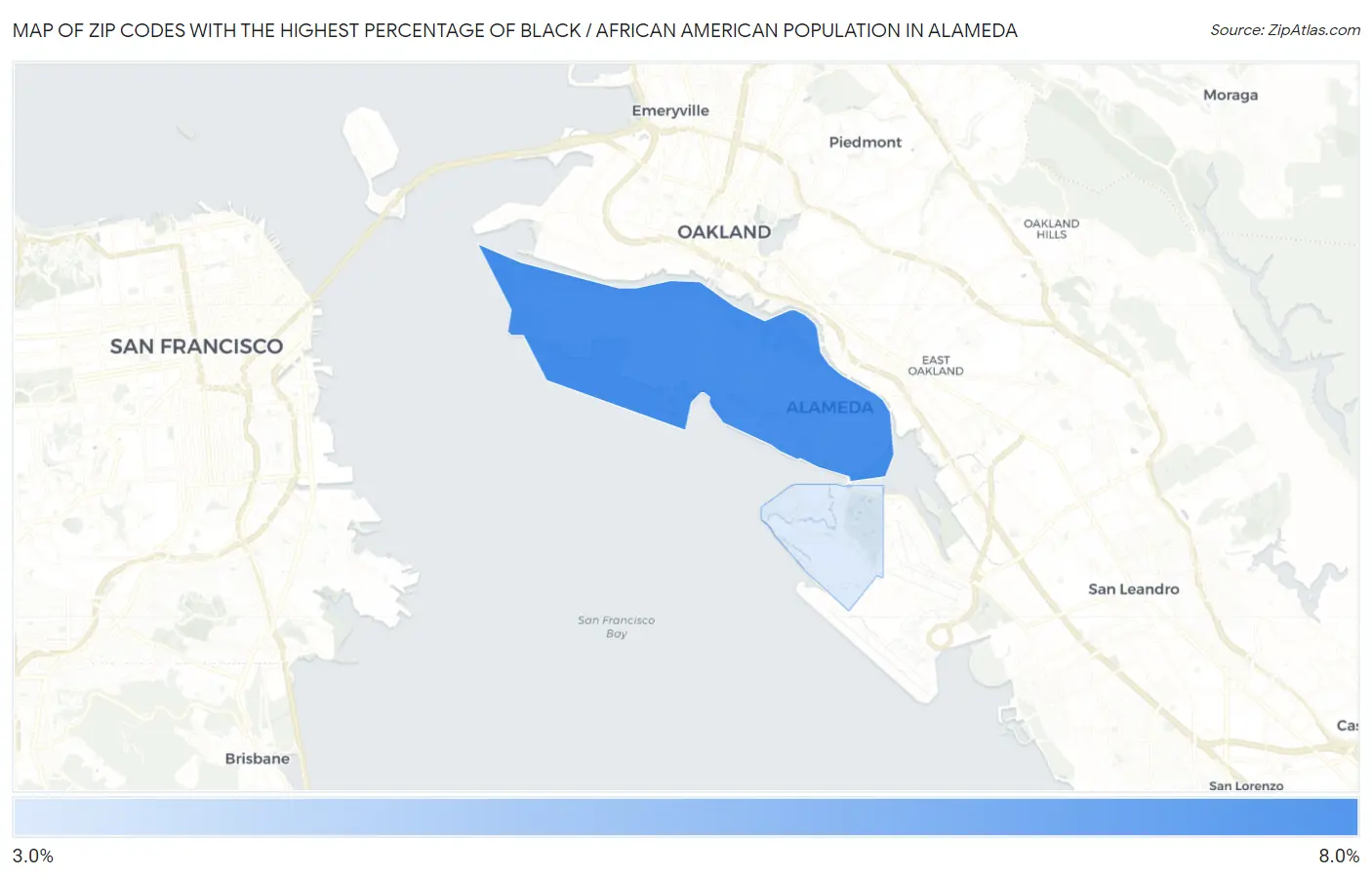 Zip Codes with the Highest Percentage of Black / African American Population in Alameda Map