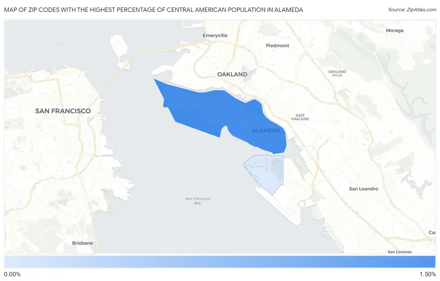 Zip Codes with the Highest Percentage of Central American Population in Alameda Map