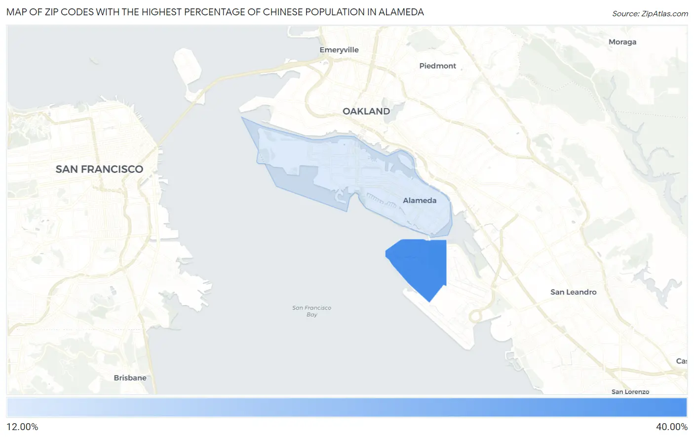 Zip Codes with the Highest Percentage of Chinese Population in Alameda Map