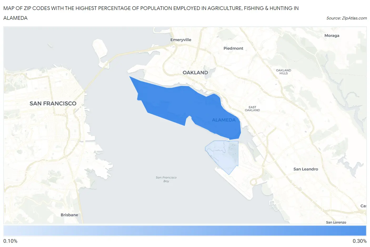Zip Codes with the Highest Percentage of Population Employed in Agriculture, Fishing & Hunting in Alameda Map