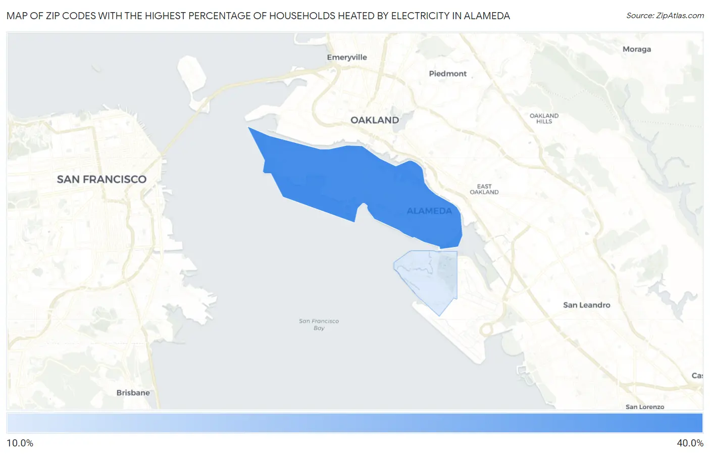 Zip Codes with the Highest Percentage of Households Heated by Electricity in Alameda Map